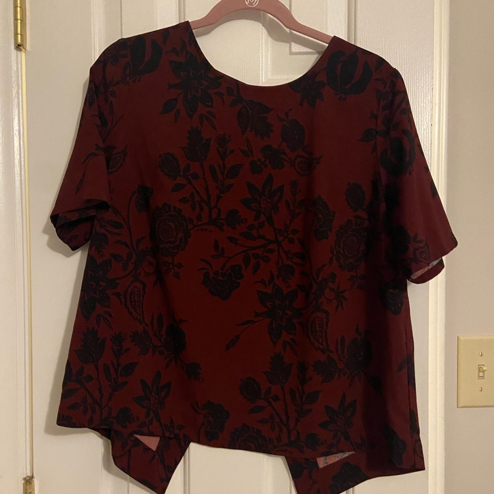Red and black open back blouse